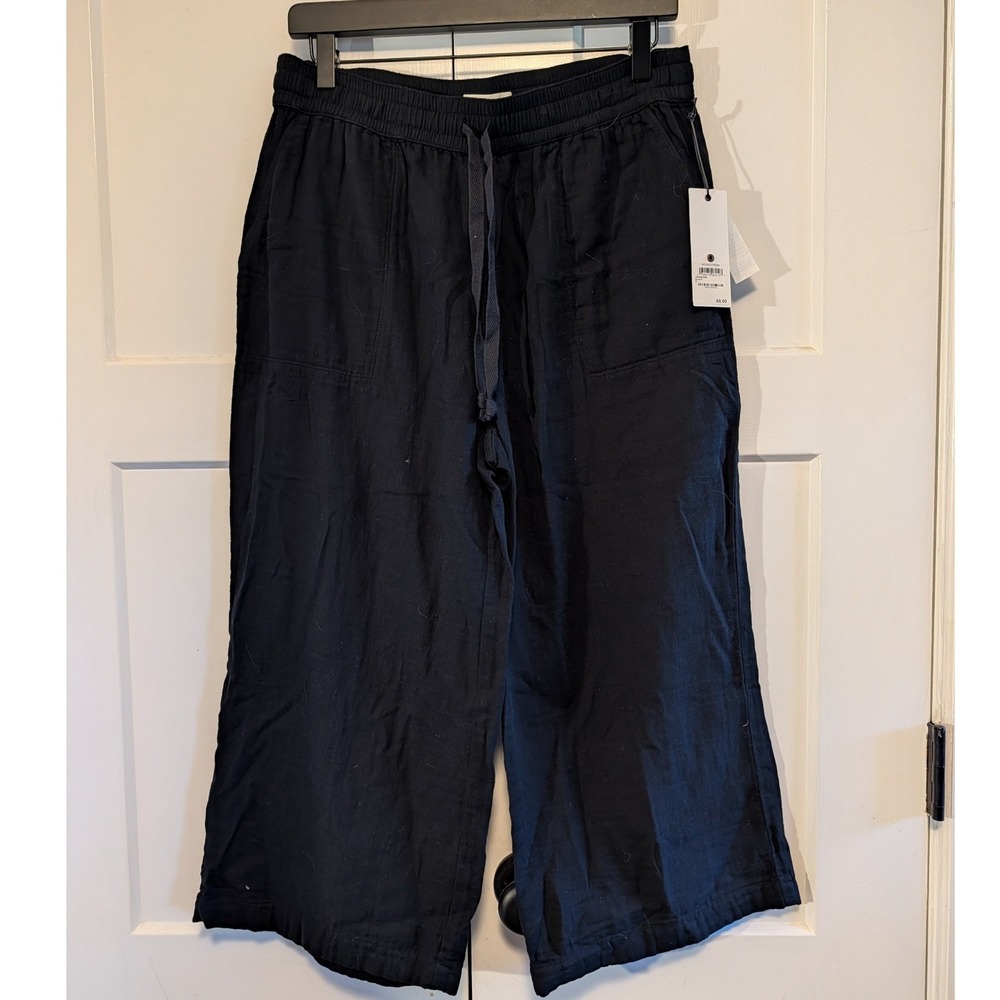 Treasure & Bond Medium Black Cotton Wide Leg Crop Pants Drawstring NWT Medium